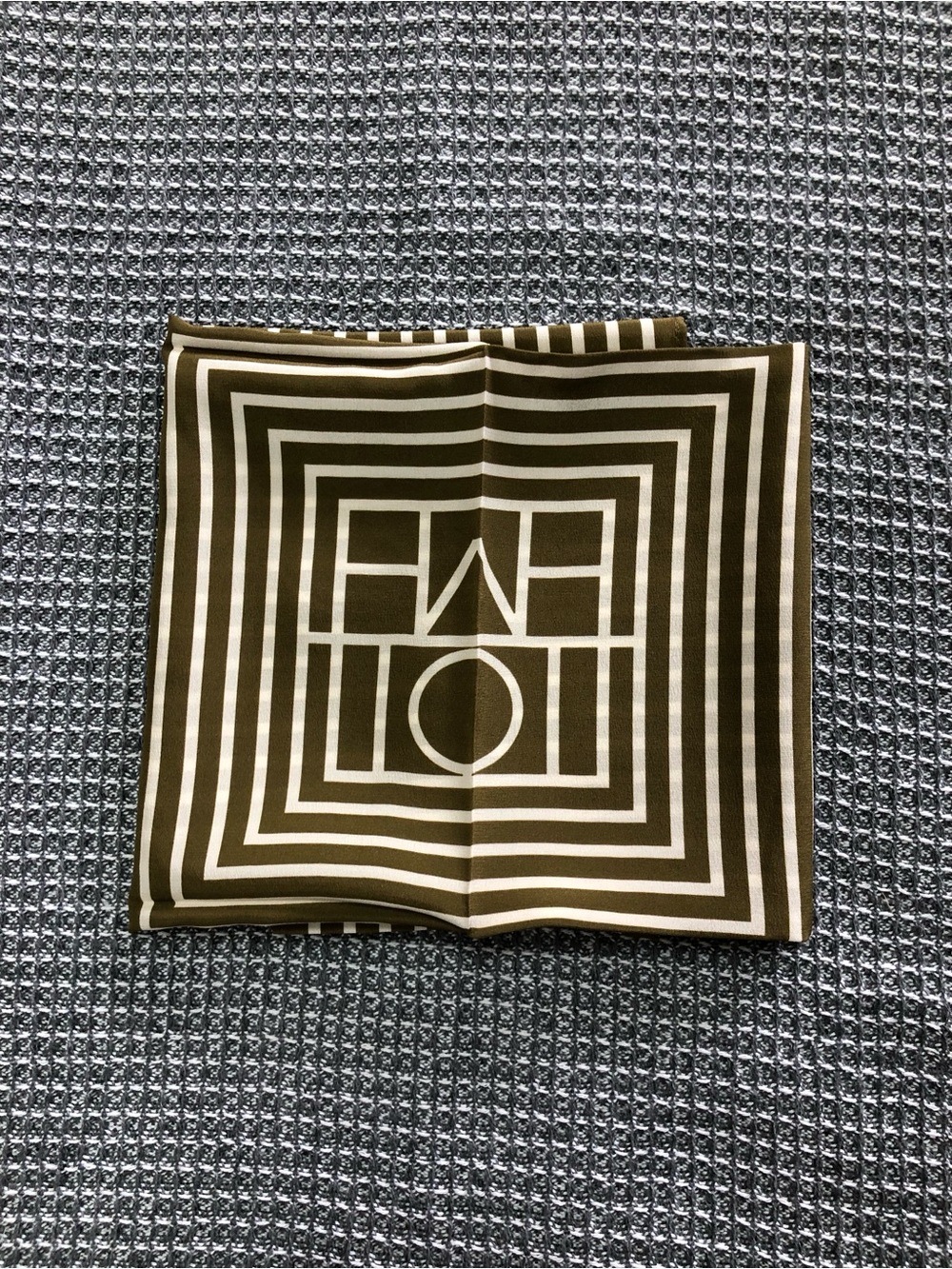 Toteme Olive Green and Cream Geometric Silk Scarf